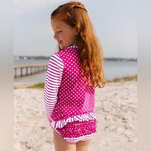 RuffleButts Berry Polka Rash Guard set with two pairs bikini bottoms 18-24 month